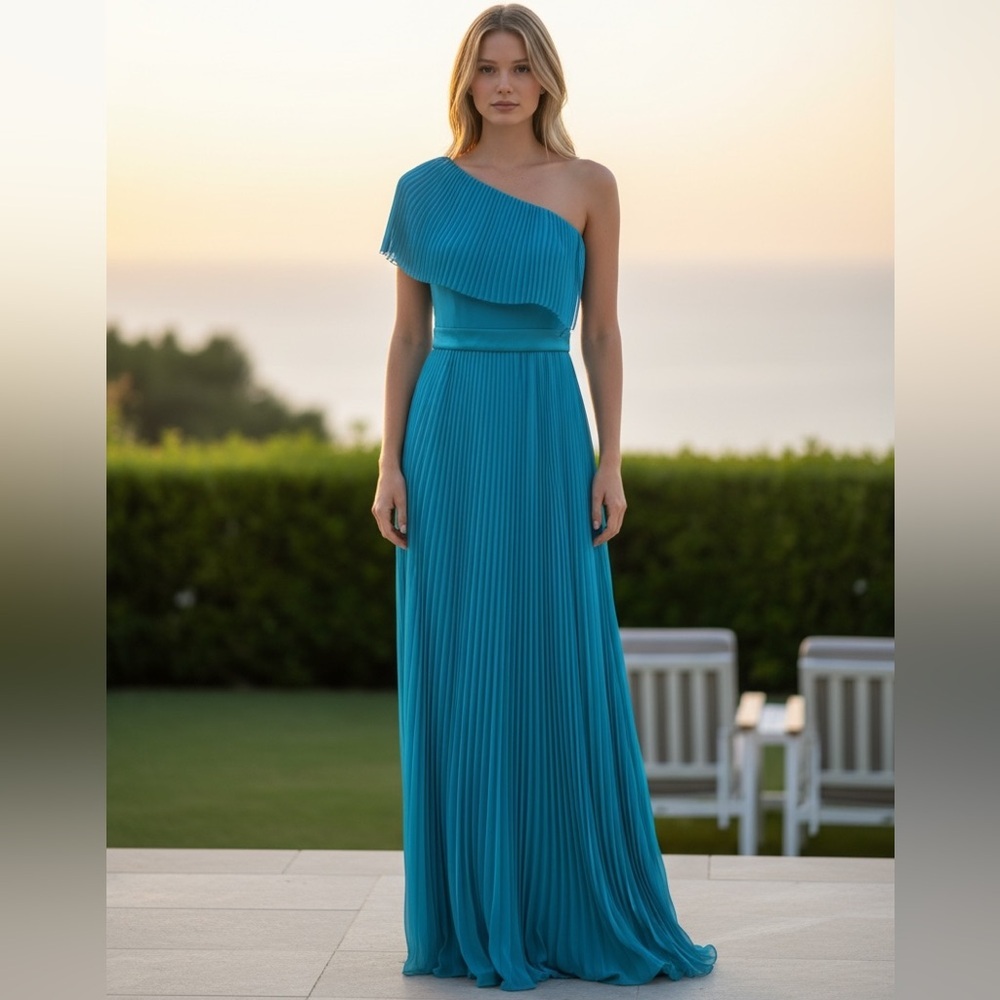 Manoukian One Shoulder Pleated Maxi Dress Size 10